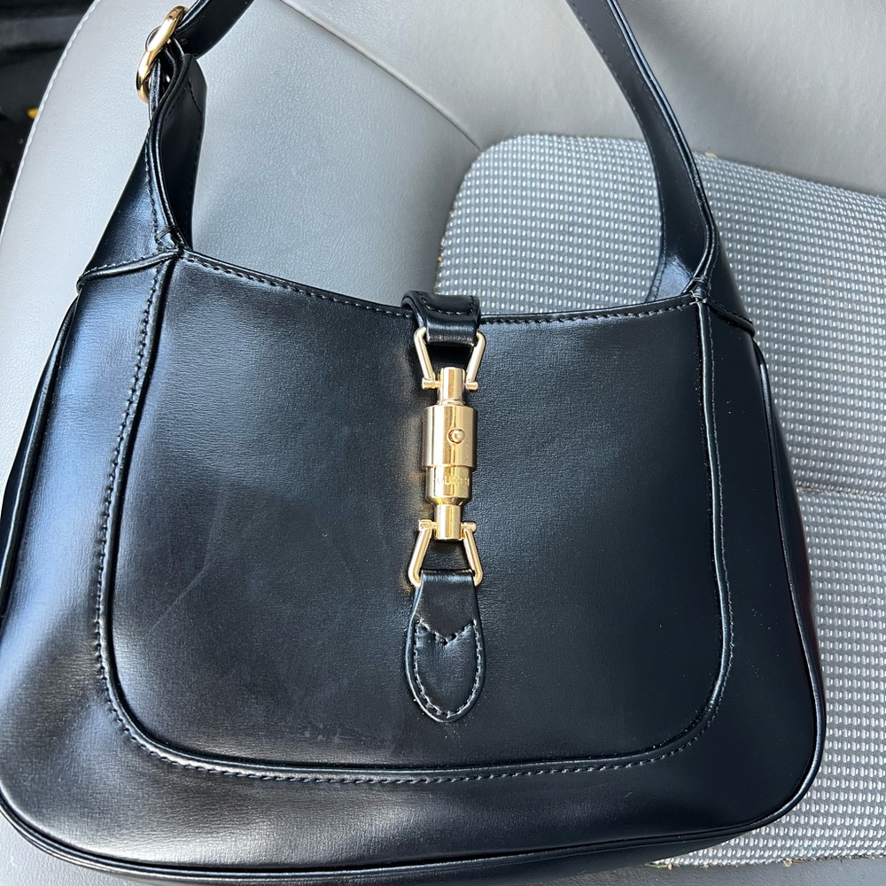 SALE Gucci Jackie 1961 Black Leather Shoulder Bag with Gold Hardware